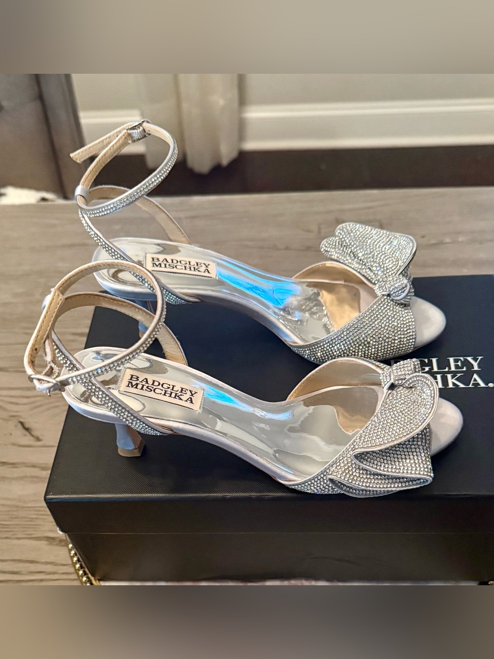 Badgley Mischka Remi Silver Rhinestone Heeled Sandals | Sz: 6.5 (NWT)
